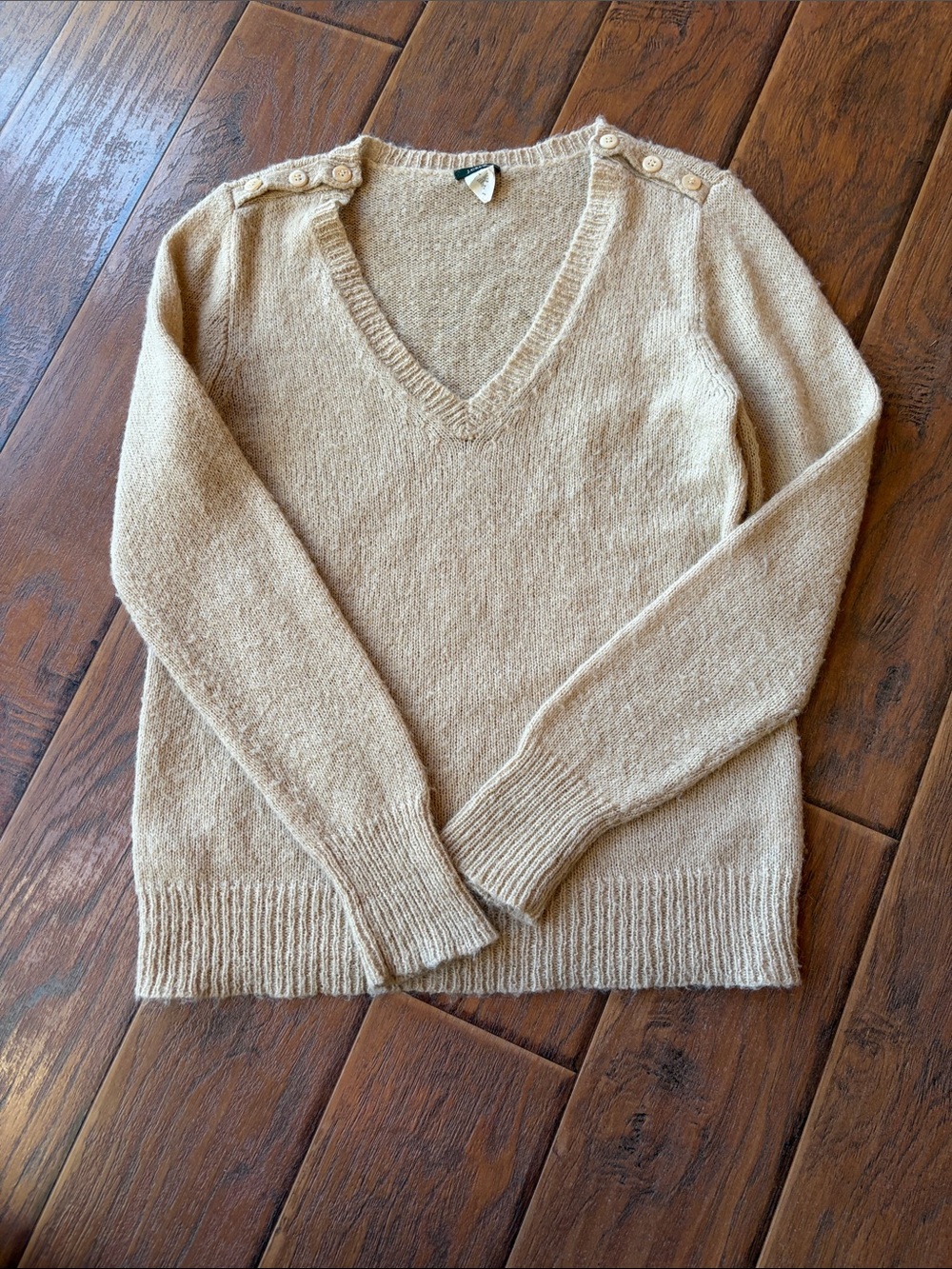J Crew V-Neck Button-Shoulder Women's Sweater in Beige - Size Large